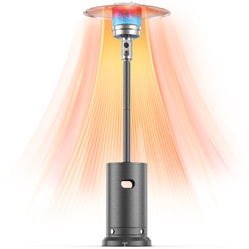 Freestanding Patio Heater, 48,000 BTU Outdoor Propane Heater with Wheel Kit, Tip-Over Safety Valve, Stainless Steel Burner & One-Button Ignition (Gray) thumbnail