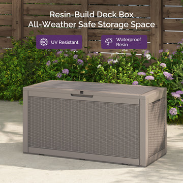 100 Gallon Outdoor Storage Box - Waterproof Resin Deck Box with Gas Strut, Lockable, UV Resistant, for Patio Cushions, Pool Supplies, Grey thumbnail