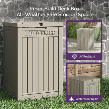 48 Gallon Deck Box - Waterproof Resin Outdoor Storage, Lockable, UV Resistant, Patio Seating & Storage Ottoman, Grey thumbnail