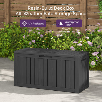 80 Gallon Outdoor Storage Box - Waterproof Resin Deck Box with Gas Strut, Lockable, UV Resistant, for Patio Cushions, Pool Supplies, Black thumbnail