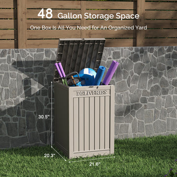 48 Gallon Deck Box - Waterproof Resin Outdoor Storage, Lockable, UV Resistant, Patio Seating & Storage Ottoman, Grey thumbnail