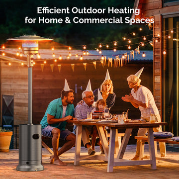 Freestanding Patio Heater, 48,000 BTU Outdoor Propane Heater with Wheel Kit, Tip-Over Safety Valve, Stainless Steel Burner & One-Button Ignition (Gray) thumbnail
