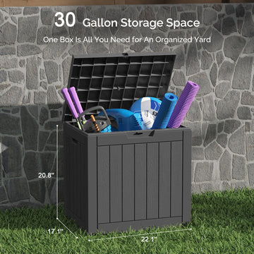 30 Gallon Deck Box - Waterproof Resin Outdoor Storage, Lockable, UV Resistant, Patio Seating & Storage Ottoman, Black thumbnail