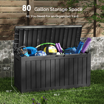 80 Gallon Outdoor Storage Box - Waterproof Resin Deck Box with Gas Strut, Lockable, UV Resistant, for Patio Cushions, Pool Supplies, Black thumbnail
