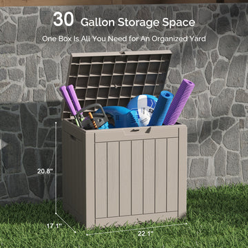 30 Gallon Deck Box - Waterproof Resin Outdoor Storage, Lockable, UV Resistant, Patio Seating & Storage Ottoman, Grey thumbnail