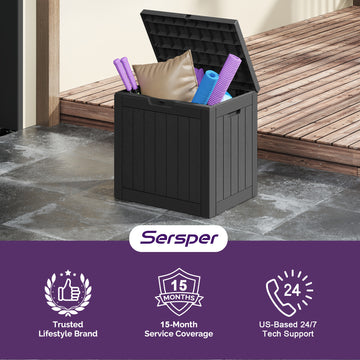 30 Gallon Deck Box - Waterproof Resin Outdoor Storage, Lockable, UV Resistant, Patio Seating & Storage Ottoman, Black thumbnail