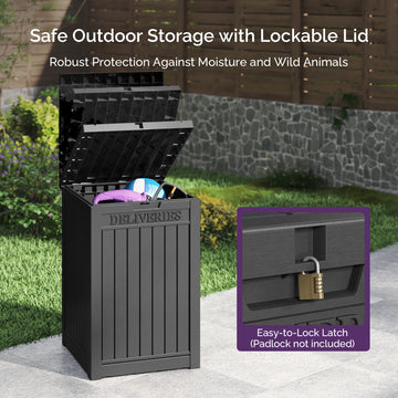 48 Gallon Deck Box - Waterproof Resin Outdoor Storage, Lockable, UV Resistant, Patio Seating & Storage Ottoman, Black thumbnail