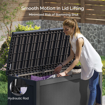 260 Gallon Outdoor Storage Box - Waterproof Resin Deck Box with Gas Strut, Lockable, UV Resistant, for Patio Cushions, Pool Supplies, Black thumbnail