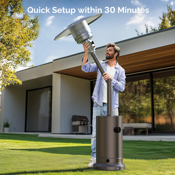 Freestanding Patio Heater, 48,000 BTU Outdoor Propane Heater with Wheel Kit, Tip-Over Safety Valve, Stainless Steel Burner & One-Button Ignition (Bronze) thumbnail
