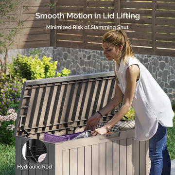 80 Gallon Outdoor Storage Box - Waterproof Resin Deck Box with Gas Strut, Lockable, UV Resistant, for Patio Cushions, Pool Supplies, Grey thumbnail
