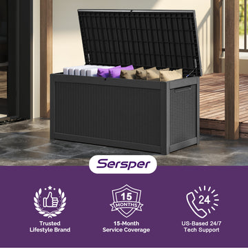 260 Gallon Outdoor Storage Box - Waterproof Resin Deck Box with Gas Strut, Lockable, UV Resistant, for Patio Cushions, Pool Supplies, Black thumbnail