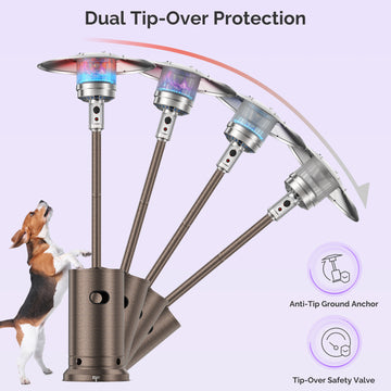 Freestanding Patio Heater, 48,000 BTU Outdoor Propane Heater with Wheel Kit, Tip-Over Safety Valve, Stainless Steel Burner & One-Button Ignition (Bronze) thumbnail