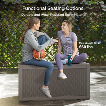 100 Gallon Outdoor Storage Box - Waterproof Resin Deck Box with Gas Strut, Lockable, UV Resistant, for Patio Cushions, Pool Supplies, Grey thumbnail