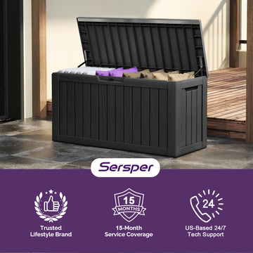 80 Gallon Outdoor Storage Box - Waterproof Resin Deck Box with Gas Strut, Lockable, UV Resistant, for Patio Cushions, Pool Supplies, Black thumbnail