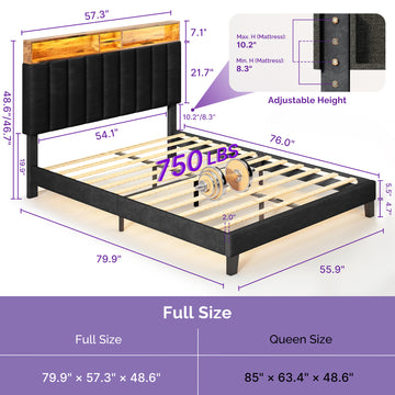 Wooden Platform Bed Frame with Storage Headboard, Built-in Charging Station & RGB LED Lights, Compatible with Multiple Mattress Sizes, Easy Assembly (Color: Black) thumbnail