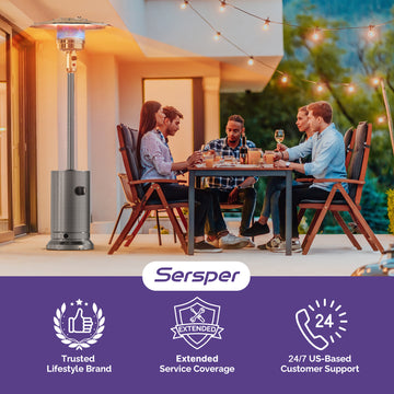 Freestanding Patio Heater, 48,000 BTU Outdoor Propane Heater with Wheel Kit, Tip-Over Safety Valve, Stainless Steel Burner & One-Button Ignition (Gray) thumbnail