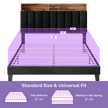 Wooden Platform Bed Frame with Storage Headboard, Built-in Charging Station & RGB LED Lights, Compatible with Multiple Mattress Sizes, Easy Assembly (Color: Black) thumbnail