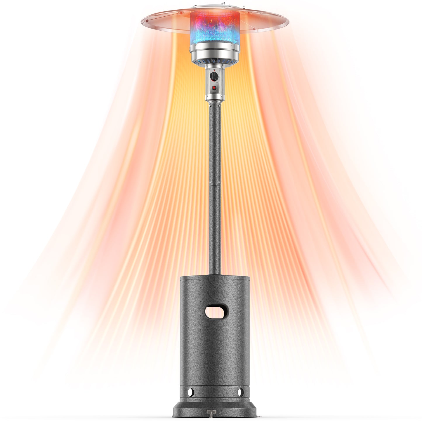 Freestanding Patio Heater, 48,000 BTU Outdoor Propane Heater with Wheel Kit, Tip-Over Safety Valve, Stainless Steel Burner & One-Button Ignition (Gray)