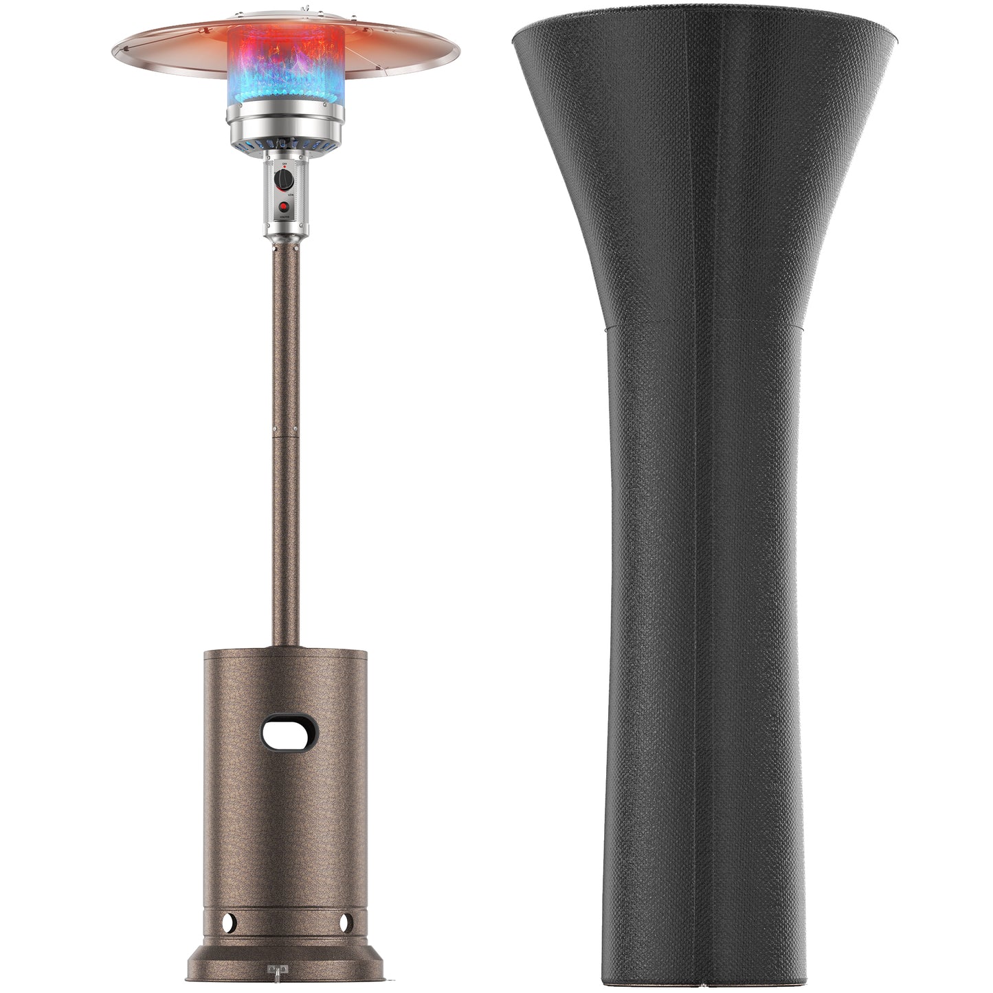 Freestanding Patio Heater, 48,000 BTU Outdoor Propane Heater with Wheel Kit, Tip-Over Safety Valve, Stainless Steel Burner & One-Button Ignition (Bronze)