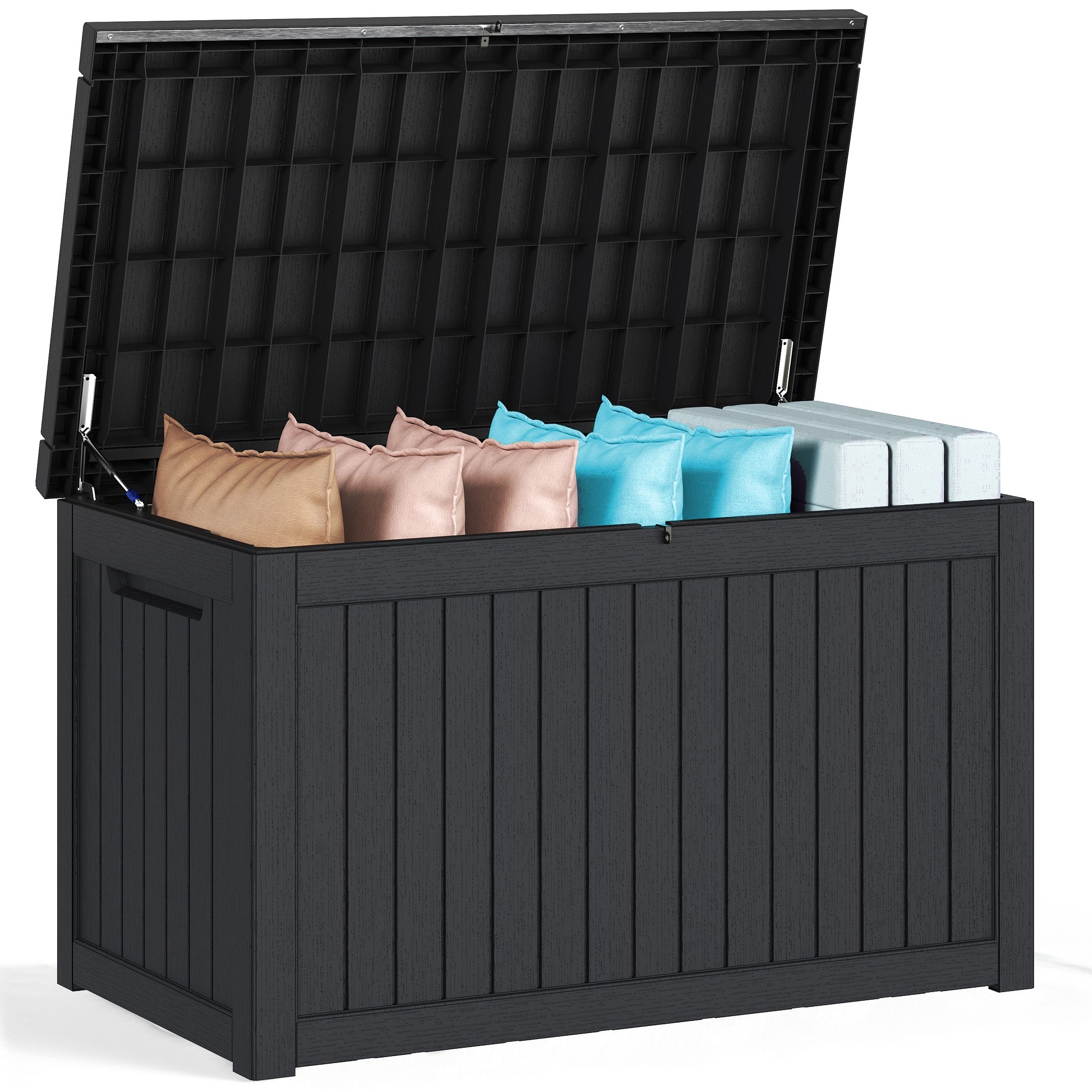 230 Gallon Outdoor Storage Box - Waterproof Resin Deck Box with Gas Strut, Lockable, UV Resistant, for Patio Cushions, Pool Supplies, Black