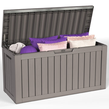 80 Gallon Outdoor Storage Box - Waterproof Resin Deck Box with Gas Strut, Lockable, UV Resistant, for Patio Cushions, Pool Supplies, Grey thumbnail