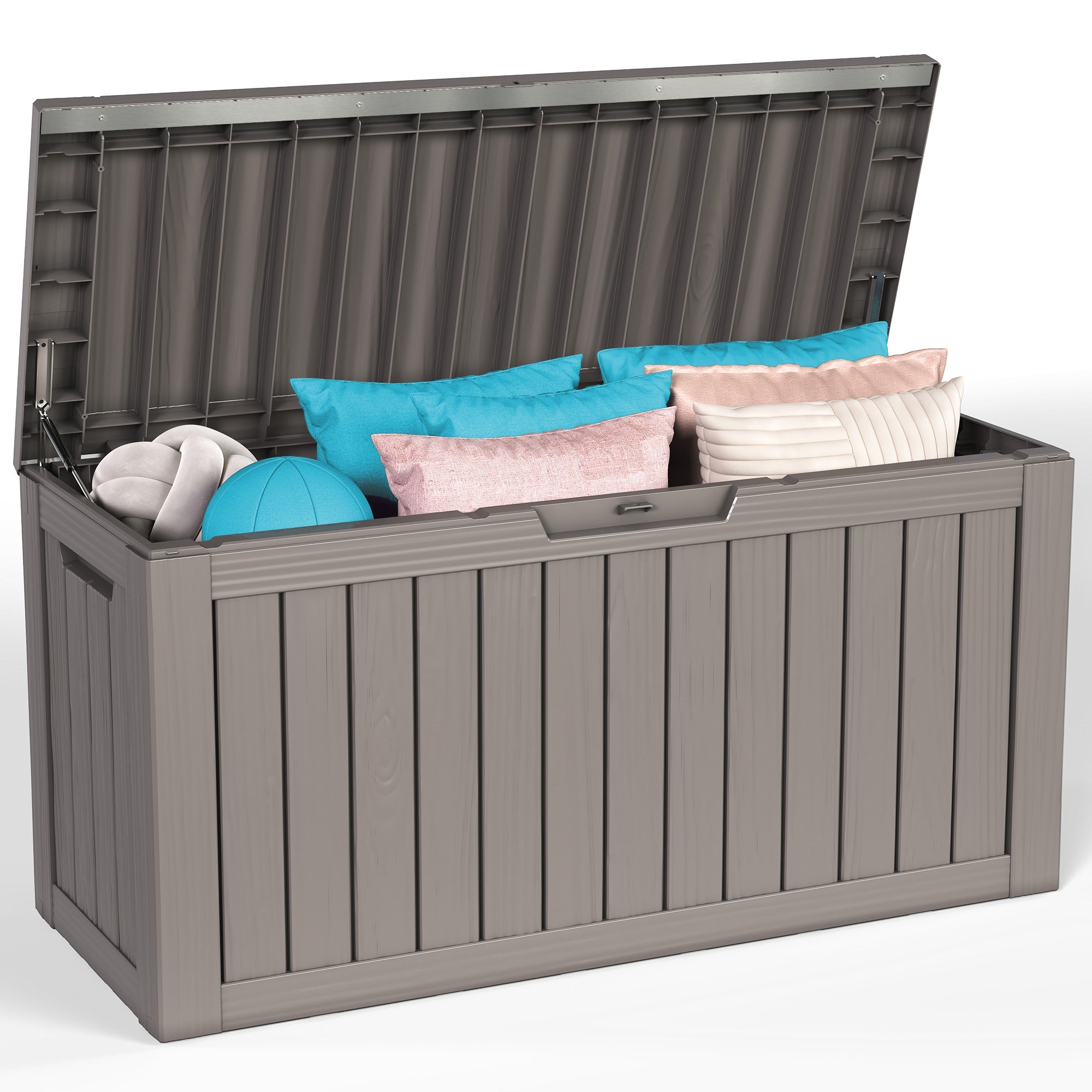80 Gallon Outdoor Storage Box - Waterproof Resin Deck Box with Gas Strut, Lockable, UV Resistant, for Patio Cushions, Pool Supplies, Grey