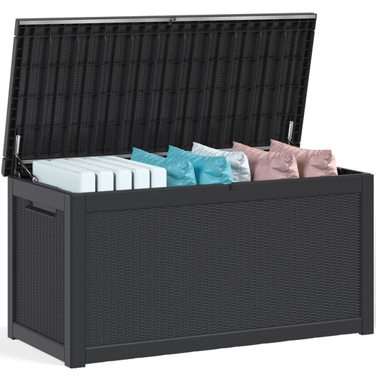 260 Gallon Outdoor Storage Box - Waterproof Resin Deck Box with Gas Strut, Lockable, UV Resistant, for Patio Cushions, Pool Supplies, Black