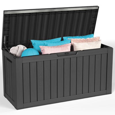 80 Gallon Outdoor Storage Box - Waterproof Resin Deck Box with Gas Strut, Lockable, UV Resistant, for Patio Cushions, Pool Supplies, Black