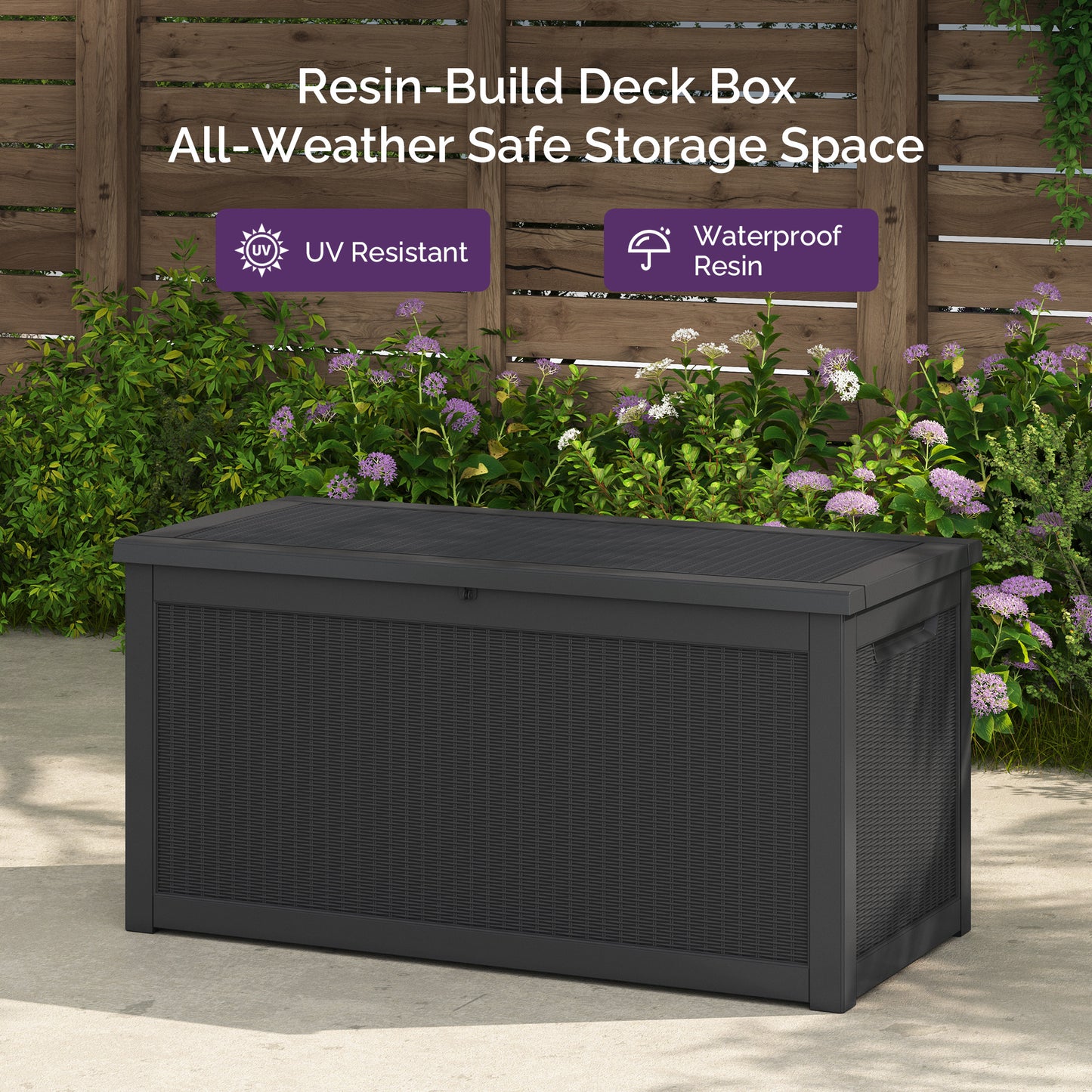 260 Gallon Outdoor Storage Box - Waterproof Resin Deck Box with Gas Strut, Lockable, UV Resistant, for Patio Cushions, Pool Supplies, Black