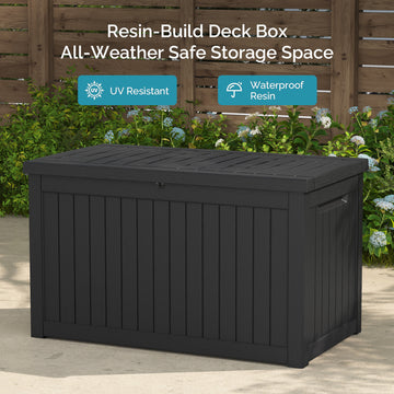 230 Gallon Outdoor Storage Box - Waterproof Resin Deck Box with Gas Strut, Lockable, UV Resistant, for Patio Cushions, Pool Supplies, Black thumbnail