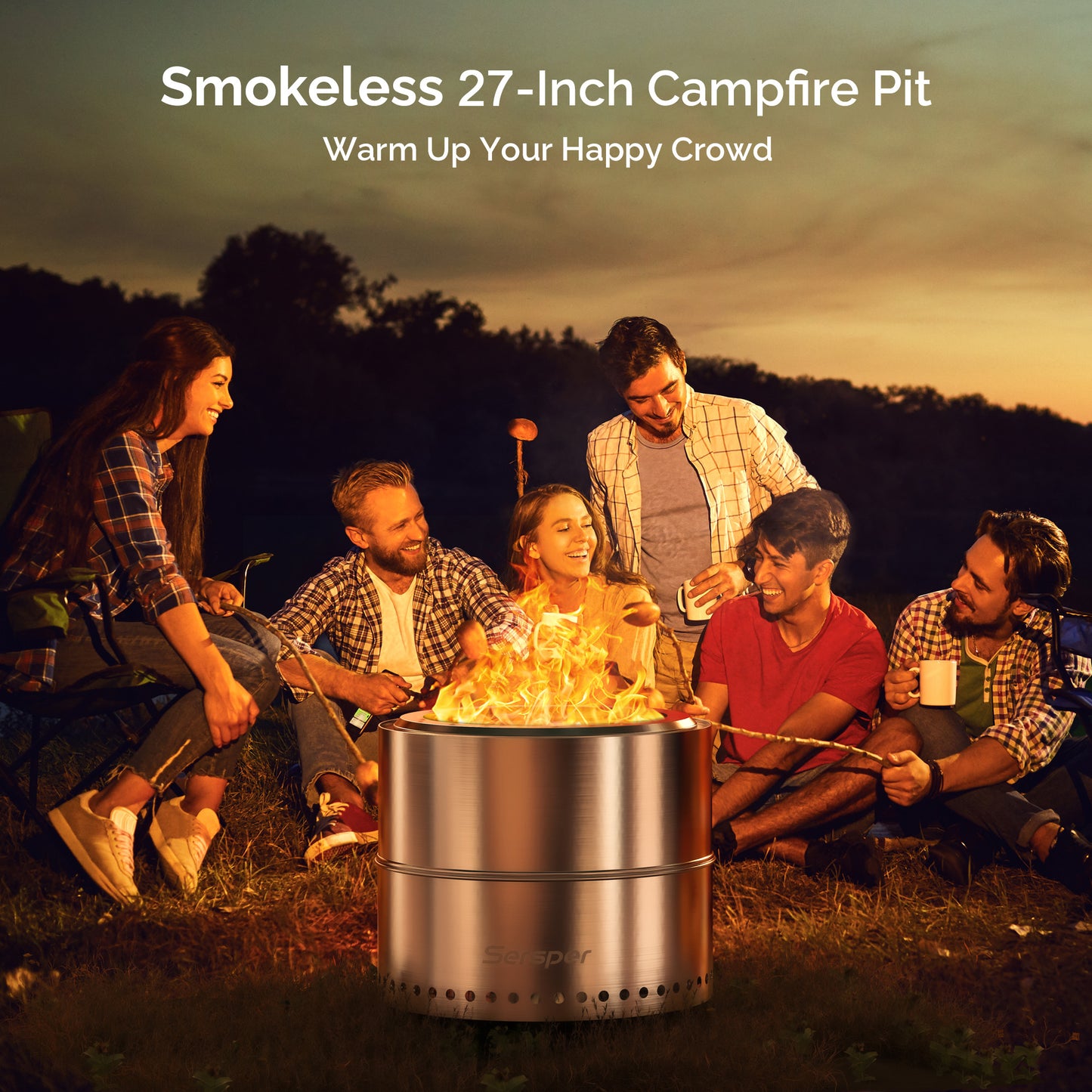 20" Smokeless Bonfire Fire Pit for Camping – Outdoor Stainless Steel Fire Pit for Scout Camps, Backyard Barbecues, Picnics, and Beach Parties