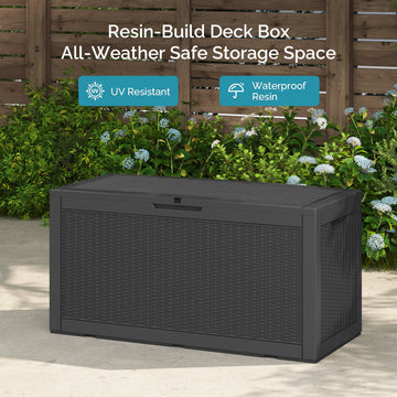 100 Gallon Outdoor Storage Box - Waterproof Resin Deck Box with Gas Strut, Lockable, UV Resistant, for Patio Cushions, Pool Supplies, Black thumbnail