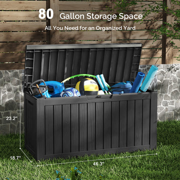 80 Gallon Outdoor Storage Box - Waterproof Resin Deck Box with Gas Strut, Lockable, UV Resistant, for Patio Cushions, Pool Supplies, Black thumbnail