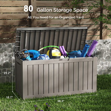 80 Gallon Outdoor Storage Box - Waterproof Resin Deck Box with Gas Strut, Lockable, UV Resistant, for Patio Cushions, Pool Supplies, Grey thumbnail