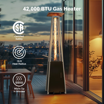 42,000 BTU Pyramid Patio Heater, Outdoor Backyard Gas Heater for Commercial & Residential Use with Tip-Over Safety Valve, Compatible with Standard 20-Lb Tank (Not Included) thumbnail