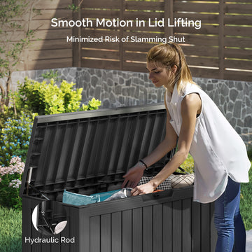 80 Gallon Outdoor Storage Box - Waterproof Resin Deck Box with Gas Strut, Lockable, UV Resistant, for Patio Cushions, Pool Supplies, Black thumbnail
