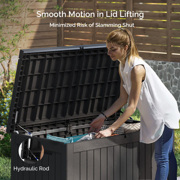 230 Gallon Outdoor Storage Box - Waterproof Resin Deck Box with Gas Strut, Lockable, UV Resistant, for Patio Cushions, Pool Supplies, Black thumbnail
