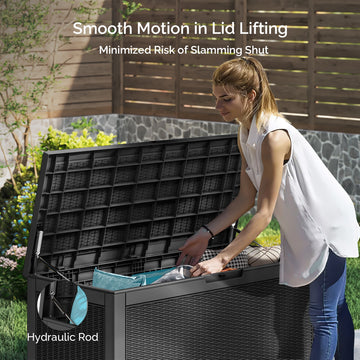 100 Gallon Outdoor Storage Box - Waterproof Resin Deck Box with Gas Strut, Lockable, UV Resistant, for Patio Cushions, Pool Supplies, Black thumbnail
