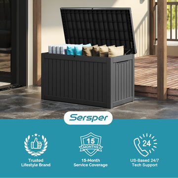 230 Gallon Outdoor Storage Box - Waterproof Resin Deck Box with Gas Strut, Lockable, UV Resistant, for Patio Cushions, Pool Supplies, Black thumbnail