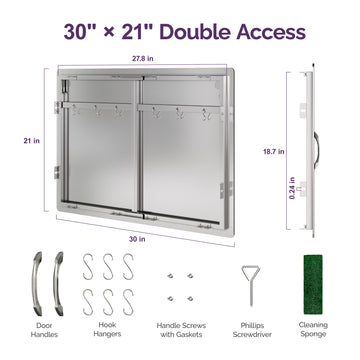 Double Access Door, Stainless Steel Outdoor Kitchen Access Door, All-Weather BBQ Door, Safe Storage for Grilling Station, Kitchen Sink, Bathroom Cabinet thumbnail