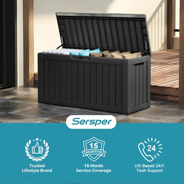 80 Gallon Outdoor Storage Box - Waterproof Resin Deck Box with Gas Strut, Lockable, UV Resistant, for Patio Cushions, Pool Supplies, Black thumbnail