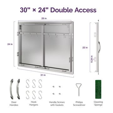 Double Access Door, Stainless Steel Outdoor Kitchen Access Door, All-Weather BBQ Door, Safe Storage for Grilling Station, Kitchen Sink, Bathroom Cabinet thumbnail