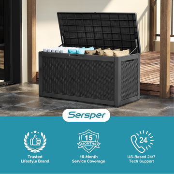 100 Gallon Outdoor Storage Box - Waterproof Resin Deck Box with Gas Strut, Lockable, UV Resistant, for Patio Cushions, Pool Supplies, Black thumbnail