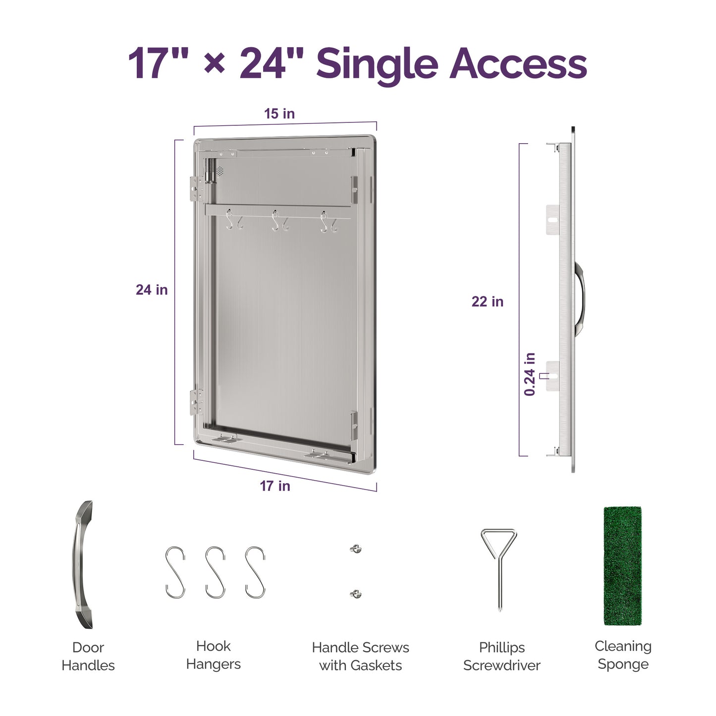 17" Single Access Door, Stainless Steel Outdoor Kitchen Access Door, All-Weather BBQ Door, Safe Storage for Grilling Station, Kitchen Sink, Bathroom Cabinet