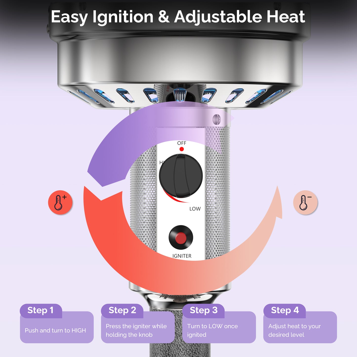 Freestanding Patio Heater, 48,000 BTU Outdoor Propane Heater with Wheel Kit, Tip-Over Safety Valve, Stainless Steel Burner & One-Button Ignition (Gray)