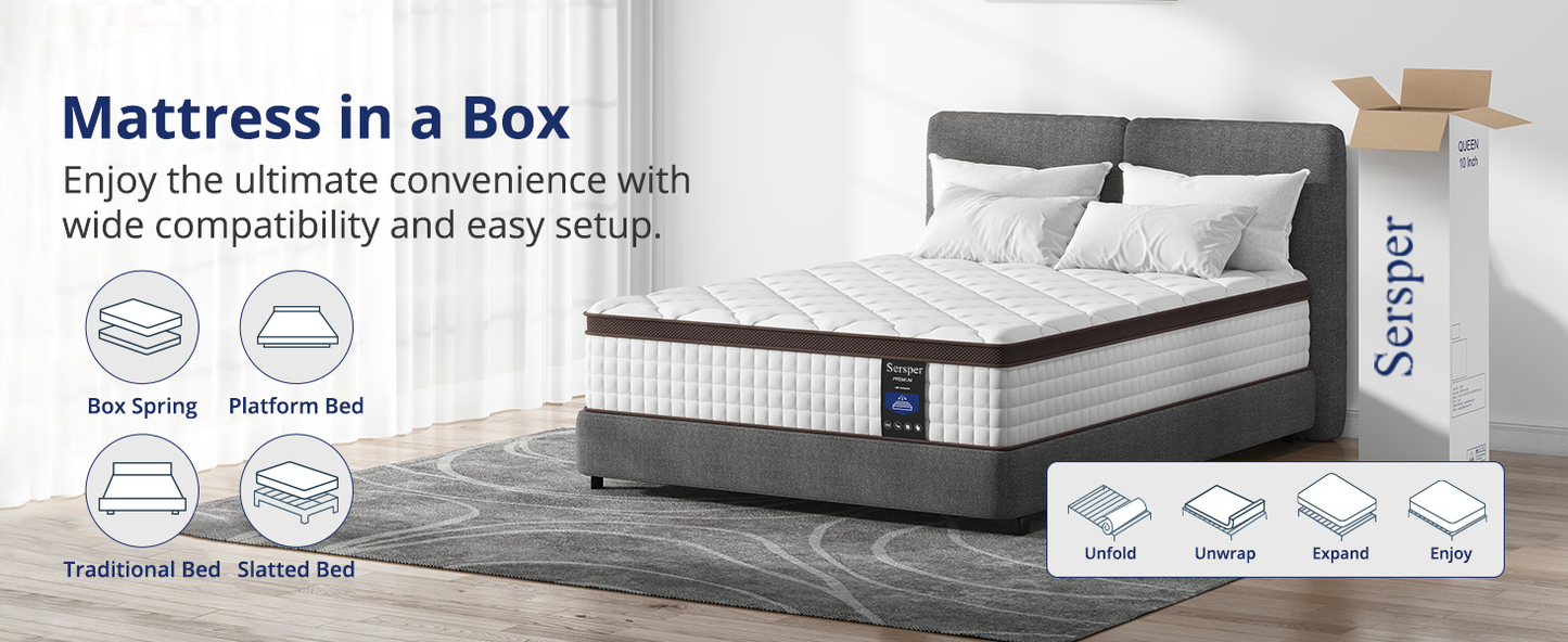 Sersper 10" Sersper Twin Hybrid Mattress – Memory Foam & Reinforced Pocket Coils, Medium Firm