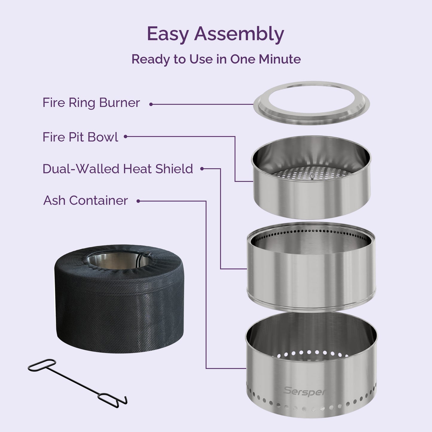 20" Smokeless Bonfire Fire Pit for Camping – Outdoor Stainless Steel Fire Pit for Scout Camps, Backyard Barbecues, Picnics, and Beach Parties