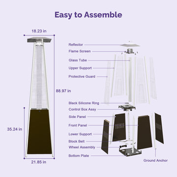 42,000 BTU Pyramid Patio Heater, Outdoor Backyard Gas Heater for Commercial & Residential Use with Tip-Over Safety Valve, Compatible with Standard 20-Lb Tank (Not Included) thumbnail
