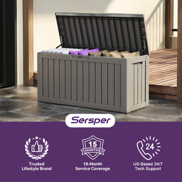 80 Gallon Outdoor Storage Box - Waterproof Resin Deck Box with Gas Strut, Lockable, UV Resistant, for Patio Cushions, Pool Supplies, Grey thumbnail
