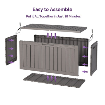 80 Gallon Outdoor Storage Box - Waterproof Resin Deck Box with Gas Strut, Lockable, UV Resistant, for Patio Cushions, Pool Supplies, Grey thumbnail